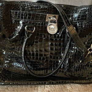 Michael Kors (RARE) Black Patent Leather Croc handbag w/ silver hardware